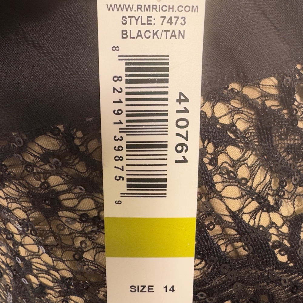NWT R&M Richards Black Nude Sequin Inset Short Sleeve Midi Flare Dress 14 Party - Picture 5 of 11